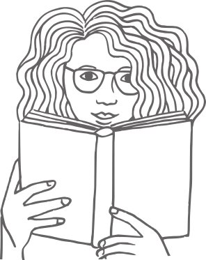 Zeichnung einer Frau, die in ein Buch schaut